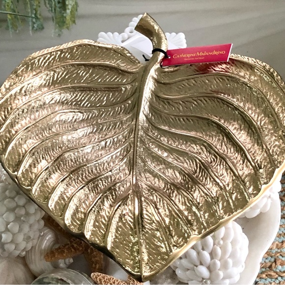 NWT Large Gold Tropical Leaf Display Bowl - Picture 1 of 8